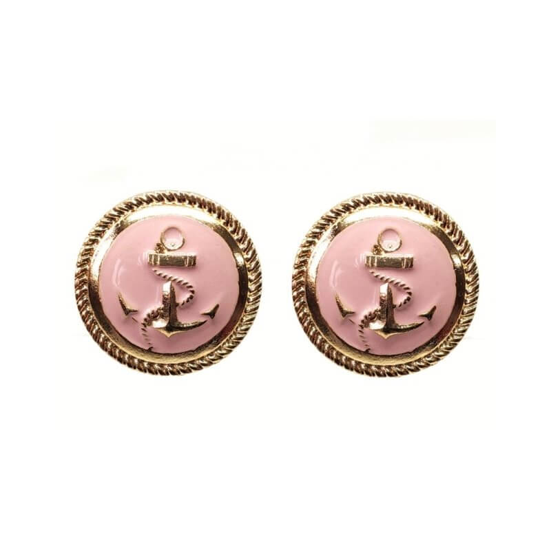 Maritime Ohrclips rosa mit Anker gold